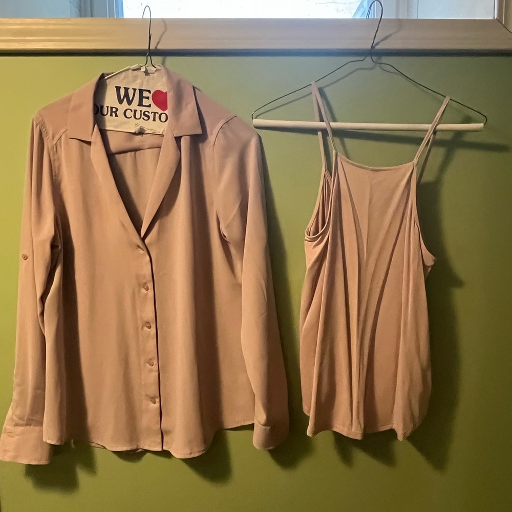 Express Blush Button Down Shirt and Tank Set